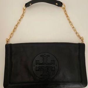 Tory Burch Reva Oversized Black Leather Clutch